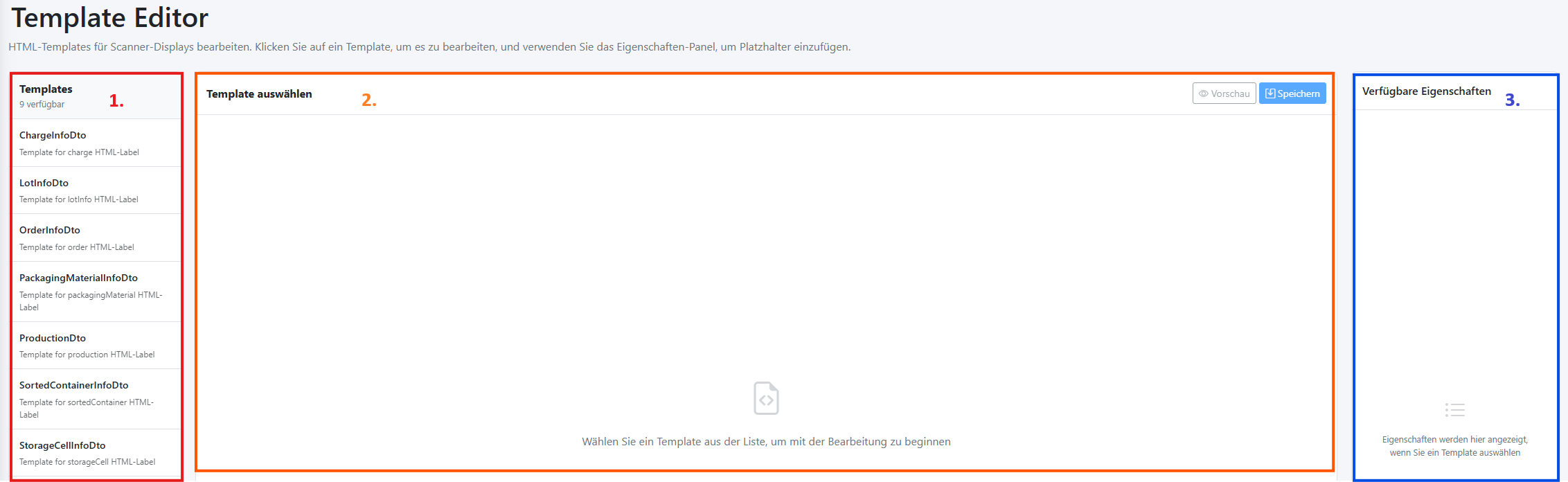 Template-Editor Ansicht
